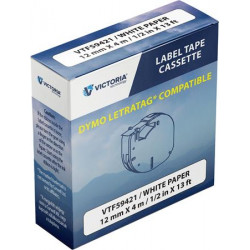 Feliratozógép szalag, papír, 12 mm x 4 m, VICTORIA TECHNOLOGY, fehér