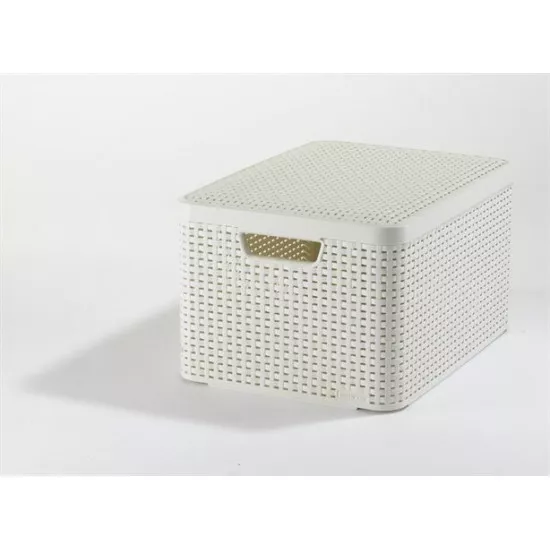 Rattan hatású kosár tetővel, 30l, törtfehér, CURVER