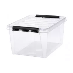 Műanyag tárolódoboz, 32 liter, fekete fogantyúkkal, SMARTSTORE "Classic 31", átlátszó