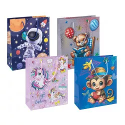 Ajándéktáska, zsinórfüles, 25x30x10 cm, DONAU "Home", vegyes gyermek minta Ajándéktáska, zsinórfüles, 25x30x10 cm, DONAU "Home", vegyes gyermek minta