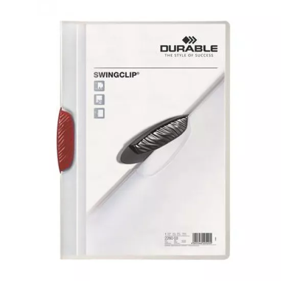 Gyorsfűző, klipes, A4, DURABLE "Swingclip® 30", piros