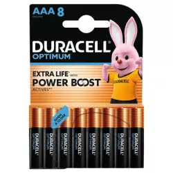 Elem, AAA mikro, 8 db, műanyagmentes, DURACELL "Optimum"