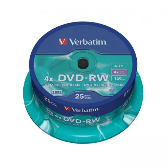 DVD-RW lemez, újraírható, 4,7GB, 4x, 25 db, hengeren, VERBATIM