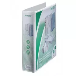 Gyűrűs könyv, panorámás, 4 gyűrű, D alakú, 77 mm, A4 Maxi, PP, LEITZ, fehér
