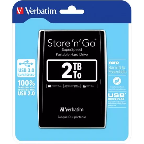 2,5" HDD (merevlemez), 2TB, USB 3.0, VERBATIM, fekete 2,5" HDD (merevlemez), 2TB, USB 3.0, VERBATIM, fekete