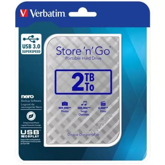 2,5" HDD (merevlemez), 2TB, USB 3.0, VERBATIM "Store n Go", ezüst 2,5" HDD (merevlemez), 2TB, USB 3.0, VERBATIM "Store n Go", ezüst