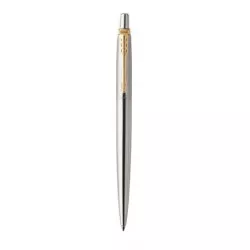 Golyóstoll, 0,7 mm, nyomógombos, arany színű klip, rozsdam. acél tolltest, PARKER "Royal Jotter", kék
