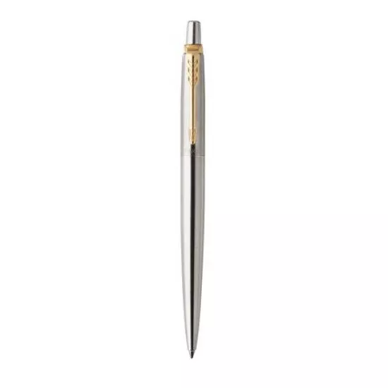 Golyóstoll, 0,7 mm, nyomógombos, arany színű klip, rozsdam. acél tolltest, PARKER "Royal Jotter", kék
