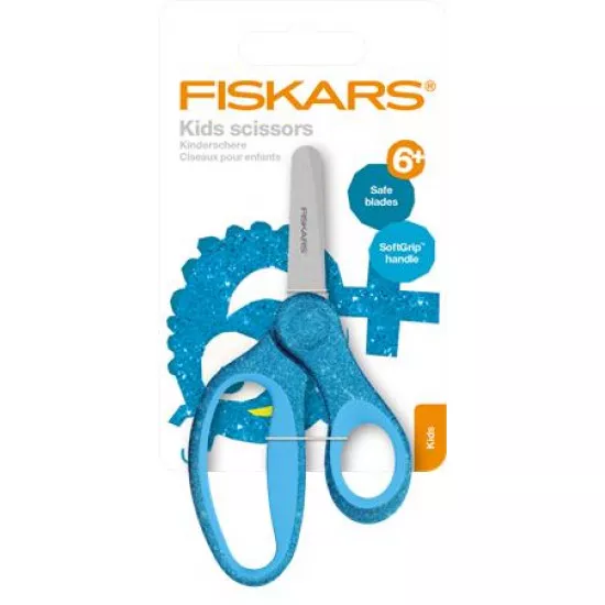 Olló, iskolai, 13 cm, FISKARS "Glitter Kids", kék