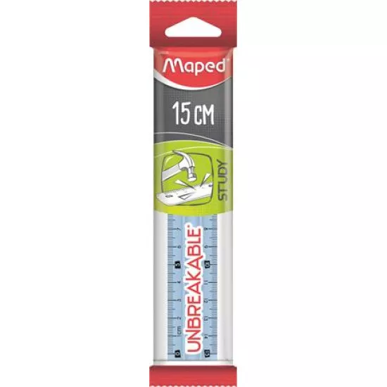 Vonalzó, műanyag, törhetetlen, 15 cm, MAPED "Study Unbreakable", vegyes színek