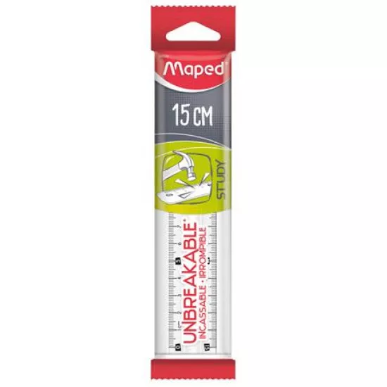 Vonalzó, műanyag, törhetetlen, 15 cm, MAPED "Study Unbreakable", átlátszó
