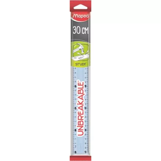 Vonalzó, műanyag, törhetetlen, 30 cm, MAPED "Study Unbreakable", vegyes színek