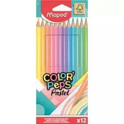 Színes ceruza készlet, háromszögletű, MAPED "Color`Peps Pastel", 12 különböző pasztell szín