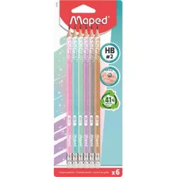 Grafitceruza radírral, HB, háromszögletű, MAPED "Black`Peps Glitter Deco", vegyes pasztell színek