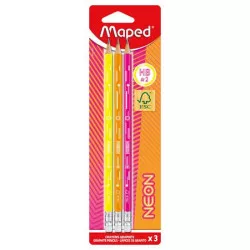 Grafitceruza radírral, HB, háromszögletű, MAPED "Black`Peps Neon", vegyes színek