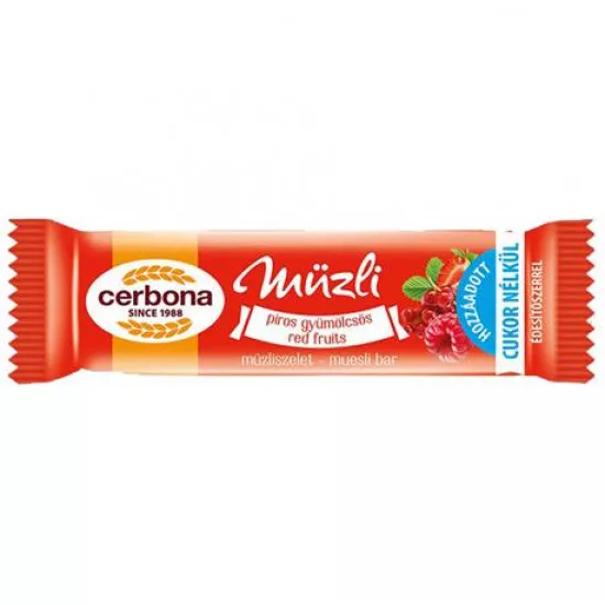 Müzliszelet, 20 g, CERBONA, piros gyümölcsös