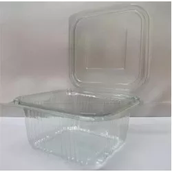 Ételtároló doboz, egybefedeles, műanyag, szögletes, 250 ml, 100 db, "Party", víztiszta