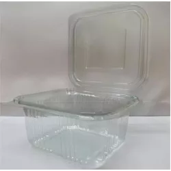 Ételtároló doboz, egybefedeles, műanyag, szögletes, 500 ml, 100 db, "Party", víztiszta