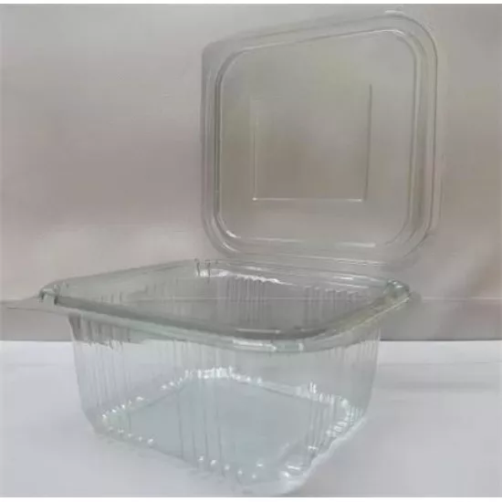 Ételtároló doboz, egybefedeles, műanyag, szögletes, 500 ml, 100 db, "Party", víztiszta
