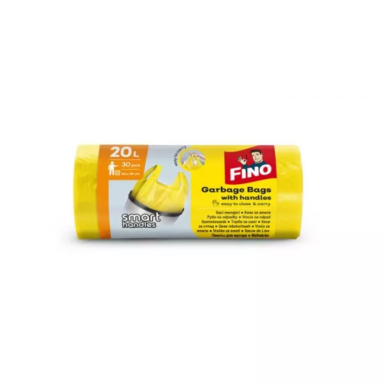 Szemeteszsák, köthető füles, 20 l, 30 db, FINO "Smart handles"