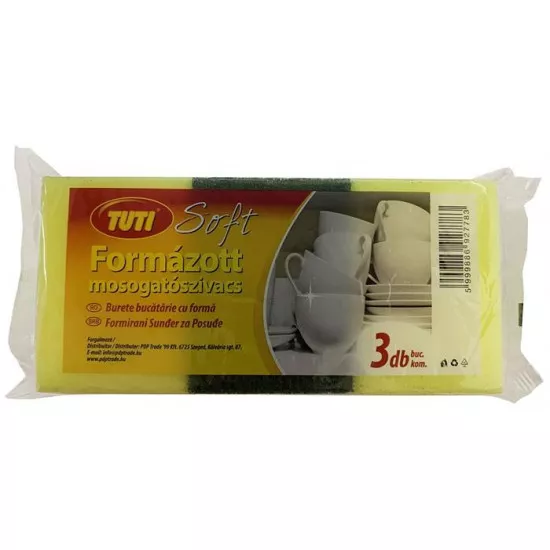 Mosogatószivacs, formázott, 3 db, TUTI "Soft"