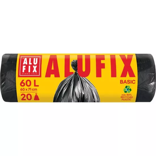 Szemeteszsák, 60 l, 20 db, 60x71 cm, 10 µ, ALUFIX "Economy", fekete