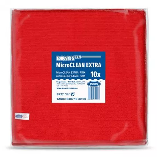 Törlőkendő, univerzális, 10 db, 40x40 cm, BONUS "MicroCLEAN Extra", piros