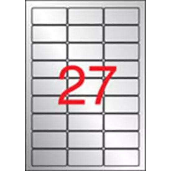 Etikett, 63,5x29,6 mm, poliészter, időjárásálló, kerekített sarkú, APLI, ezüst, 540 etikett/csomag