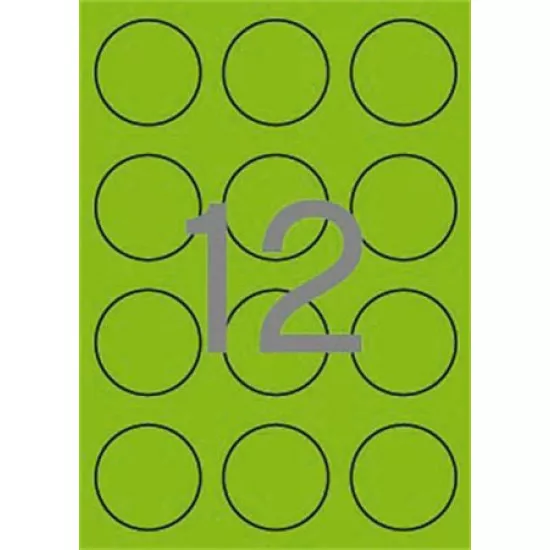 Etikett, 60 mm kör, színes, APLI, neon zöld, 240 etikett/csomag