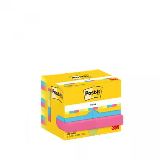 Öntapadó jegyzettömb, 38x51 mm, 12x100 lap, 3M POSTIT, energikus színek