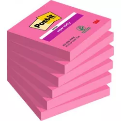 Öntapadó jegyzettömb, 76x76 mm, 6x90 lap, 3M POSTIT "Super Sticky", pink