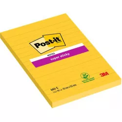 Öntapadó jegyzettömb, 102x152 mm, 75 lap, vonalas, 3M POSTIT "Super Sticky", sárga