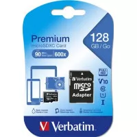 Memóriakártya, microSDXC, 128GB, CL10/U1, 90/10 MB/s, adapter, VERBATIM "Premium" Memóriakártya, microSDXC, 128GB, CL10/U1, 90/10 MB/s, adapter, VERBATIM "Premium"
