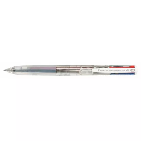 Golyóstoll, 0,27 mm, nyomógombos, négyszínű, PILOT "Super Grip G", áttetsző