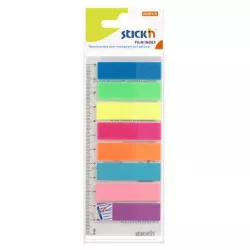 Jelölőcímke, műanyag, 8x25 lap, 45x12 mm, STICK N, neon színek