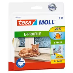 Ajtó- és ablaktömítő szalag, 9 mm x 6 m, TESA "tesamoll® E profil", fehér Ajtó- és ablaktömítő szalag, 9 mm x 6 m, TESA "tesamoll® E profil", fehér