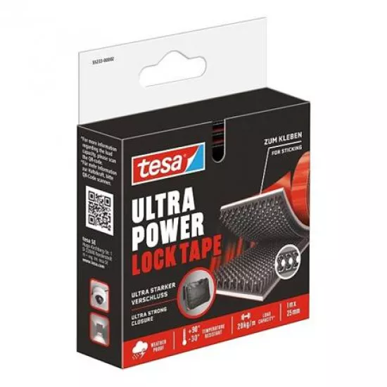 Tépőzáras rögzítőszalag, kétoldalas, 25 mm x 1 m, TESA "Ultra Power Lock"