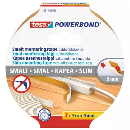 Szerelőszalag, keskeny, 2 x 9 mm x 5 m, TESA, "Powerbond"