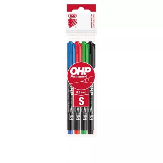Alkoholos marker készlet, OHP, 0,3 mm, S, ICO, 4 különböző szín
