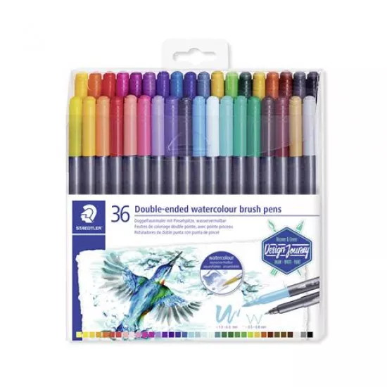 Ecsetirón készlet, 0,5-0,8/1,0-6,0 mm, kétvégű, STAEDTLER "Marsgraphic Duo", 36 szín