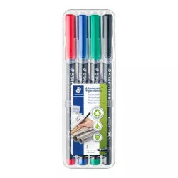 Alkoholos marker készlet, OHP, 0,6 mm, STAEDTLER "Lumocolor 318 F", 4 különböző szín
