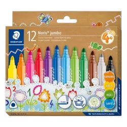 Filctoll készlet, 3 mm, háromszögletű, kimosható, STAEDTLER "Noris® jumbo 328-B", 12 különböző szín