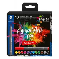 Ecsetirón készlet, STAEDTLER "Pigment brush 371", 12 különböző alapszín