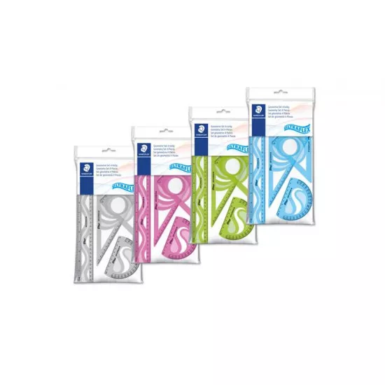 Vonalzókészlet, műanyag, hajlítható, 4 darabos, STAEDTLER "Ultraflex", vegyes színek