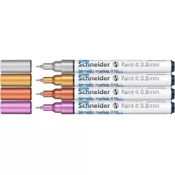 Akril marker készlet, 0,8 mm, SCHNEIDER "Paint-It 010", 4 különböző metálfényű szín