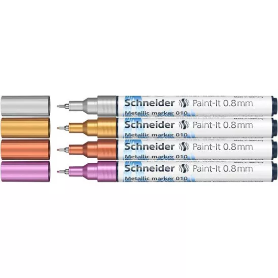 Akril marker készlet, 0,8 mm, SCHNEIDER "Paint-It 010", 4 különböző metálfényű szín