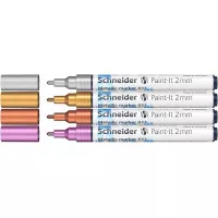 Akril marker készlet, 2 mm, SCHNEIDER "Paint-It 011", 4 különböző metálfényű szín Akril marker készlet, 2 mm, SCHNEIDER "Paint-It 011", 4 különböző metálfényű szín