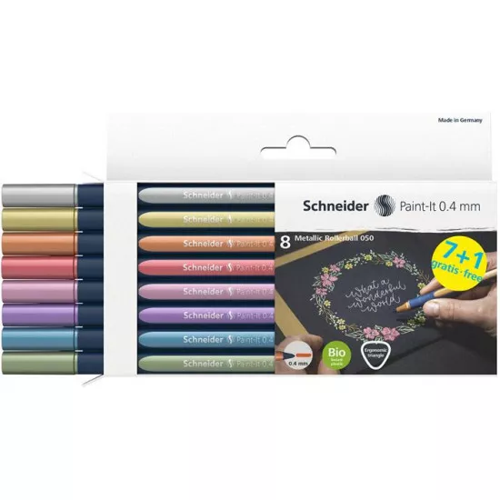 Metálfényű rollertoll készlet, 0,4 mm, SCHNEIDER "Paint-It 050" 8 különböző szín