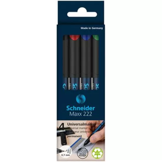 Alkoholos marker készlet, OHP, 0,7 mm, SCHNEIDER "Maxx 222 F", 4 különböző szín