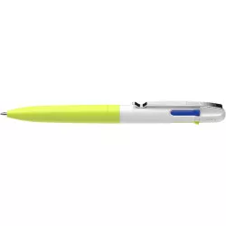 Golyóstoll, 0,5 mm, nyomógombos, négyszínű, SCHNEIDER "Take 4 Neon", sárga-fehér
